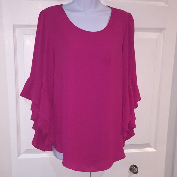 Joseph Ribkoff Ladies Pink Cascade Ruffle Flare 3/4 Sleeve Blouse Top Size 8 - Picture 8 of 11